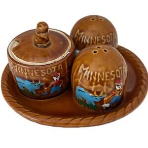 4pc Set of Minnesota Salt & Pepper Shakers - Paul Bunyan Thrifco Japan Vintage
